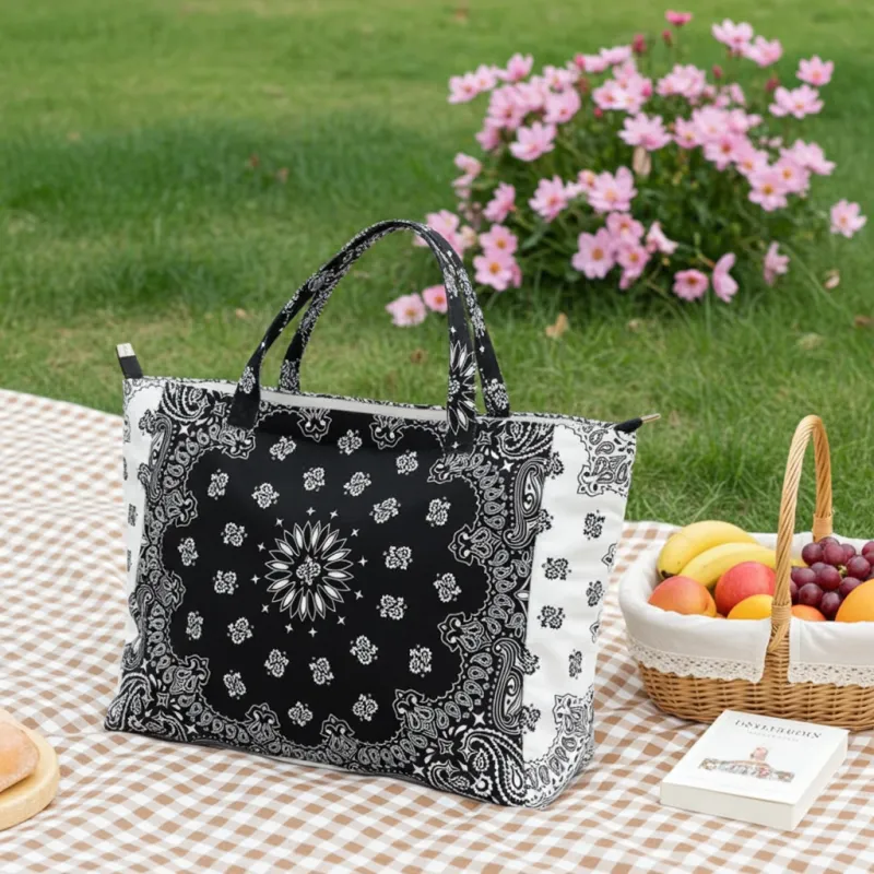 Bailey Black/White Bandana Tote made by HAUTE SHORE