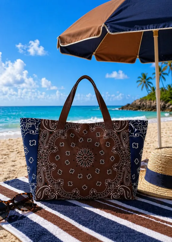 Bailey Brown/Navy Bandana Tote made by HAUTE SHORE