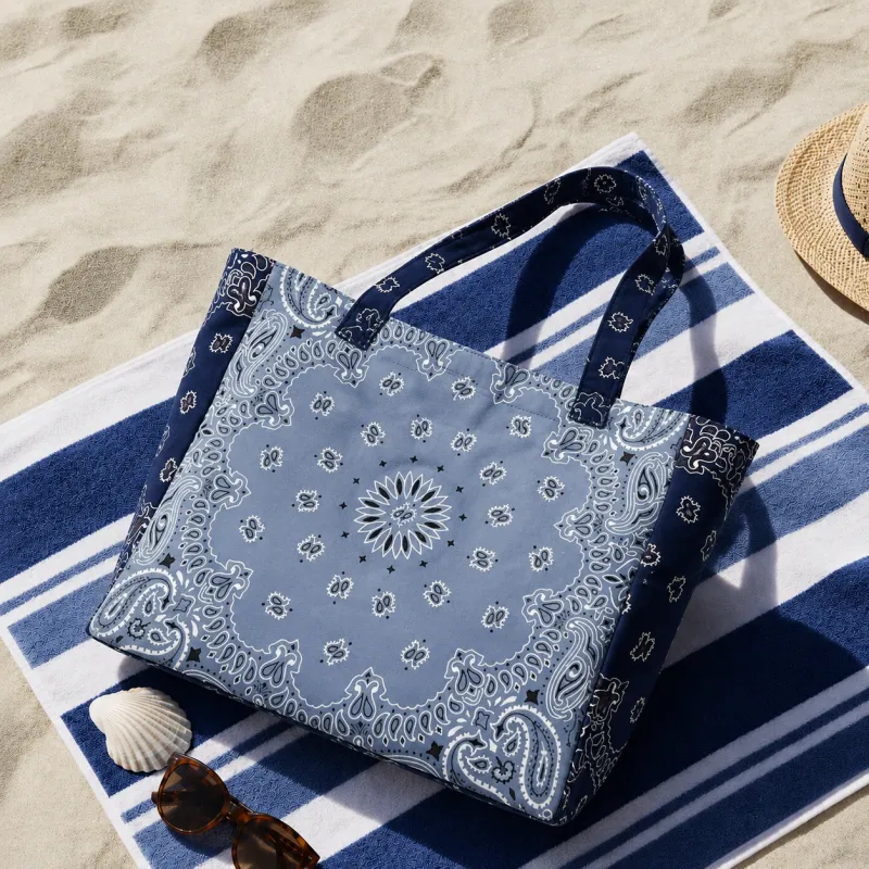 Bailey Navy/Light Blue Bandana Tote made by HAUTE SHORE