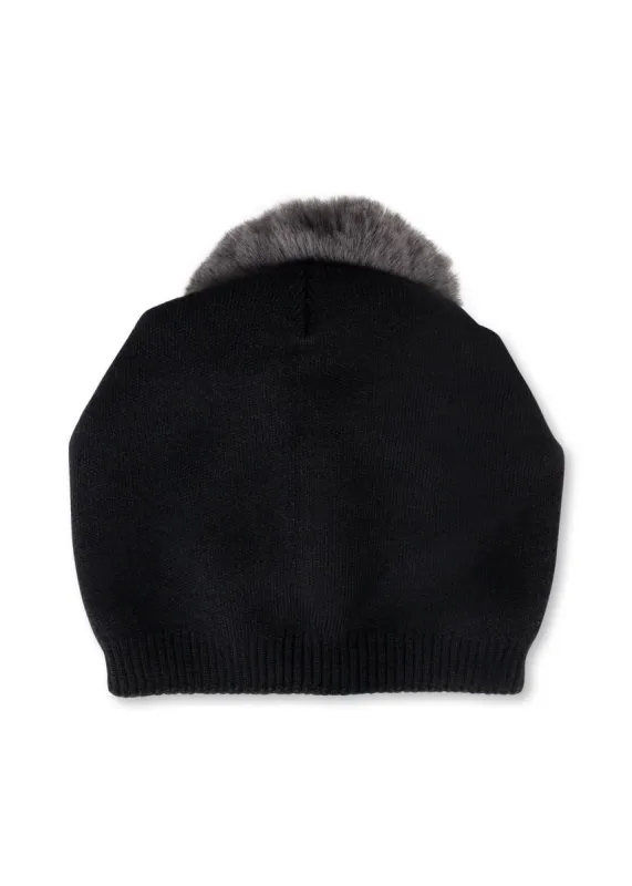 Brooklyn Beanie Black/ charcoal Faux Fur Pom - FINAL SALE sold by HAUTE SHORE
