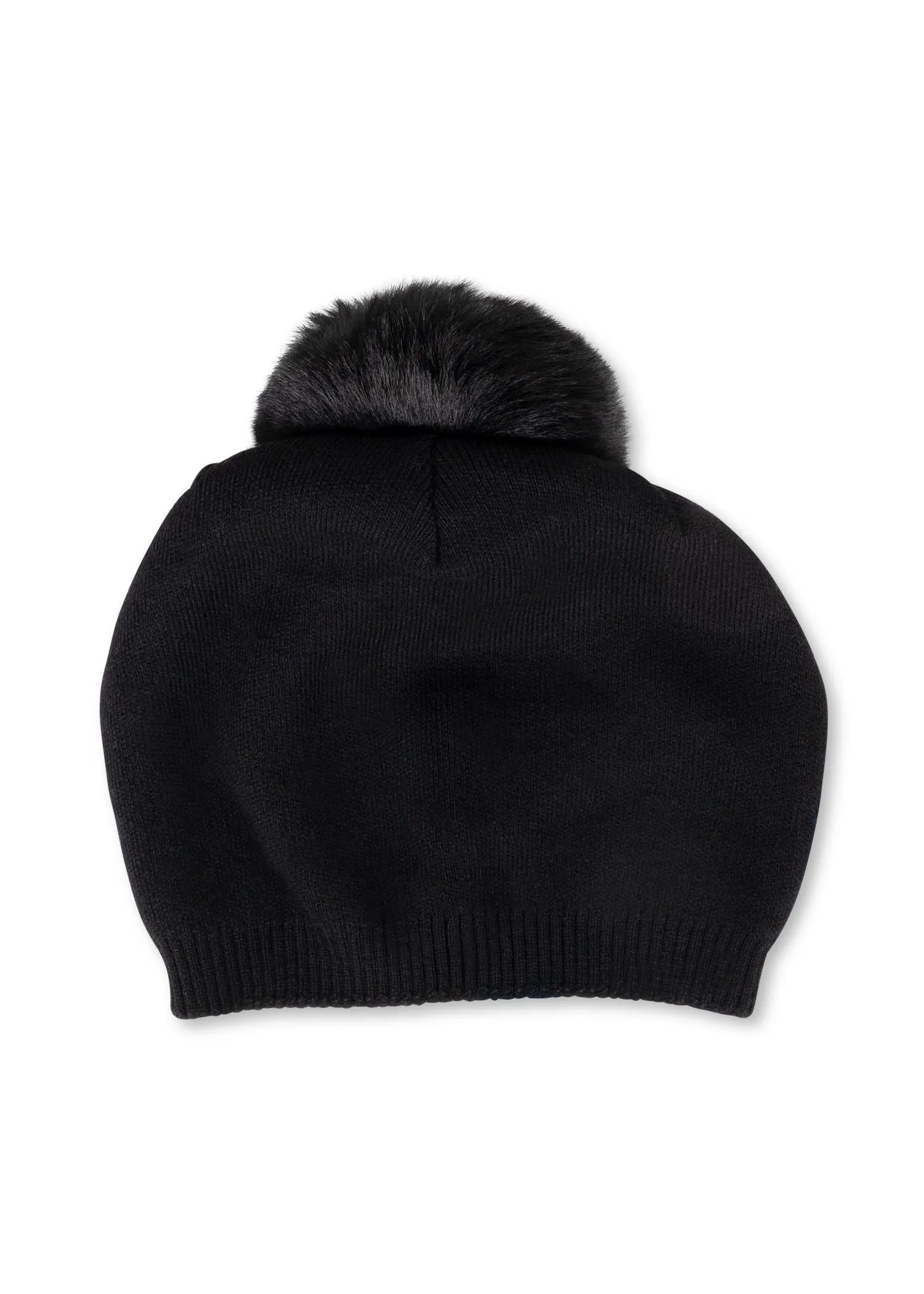 Brooklyn Beanie Black/Black Faux Fur Pom sold by HAUTE SHORE