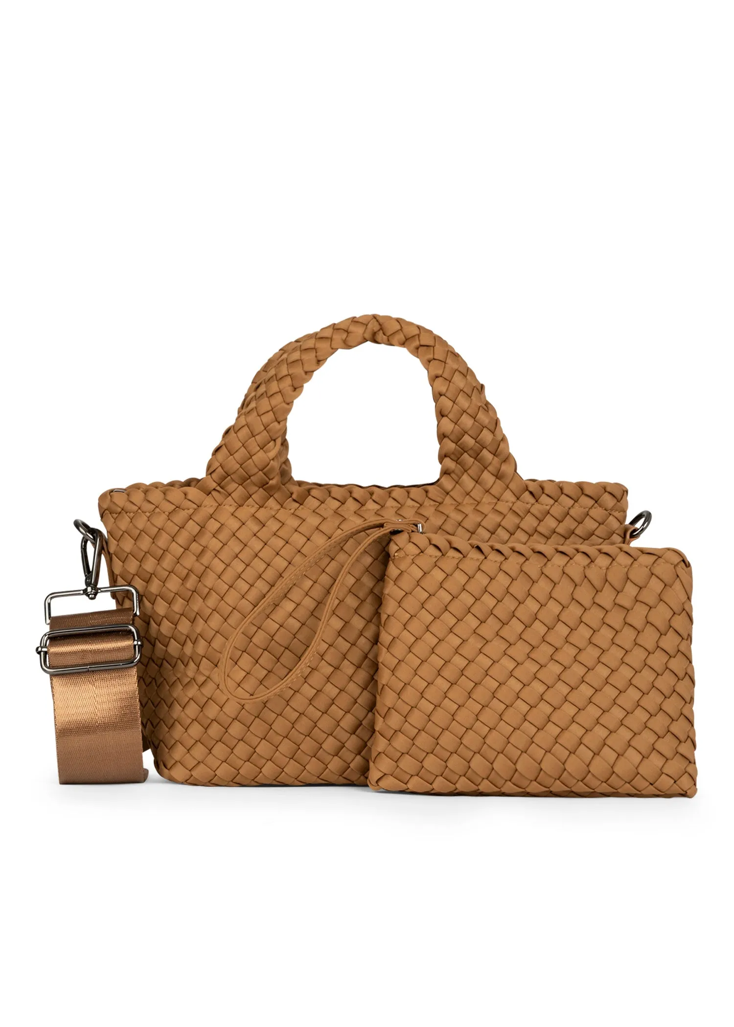 Mark Camel Woven Mini Tote sold by HAUTE SHORE