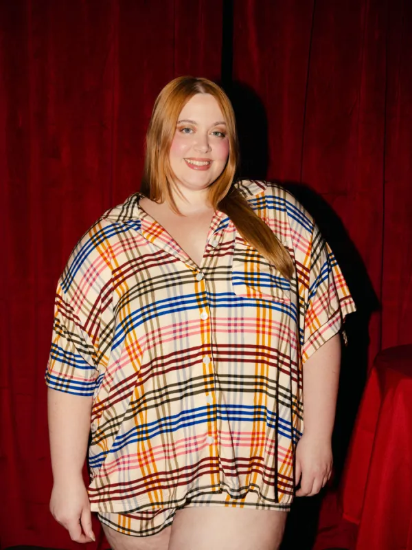 Bamboo Cozy Soft Pajama Button Down in Cheer sold by Kitty & Vibe