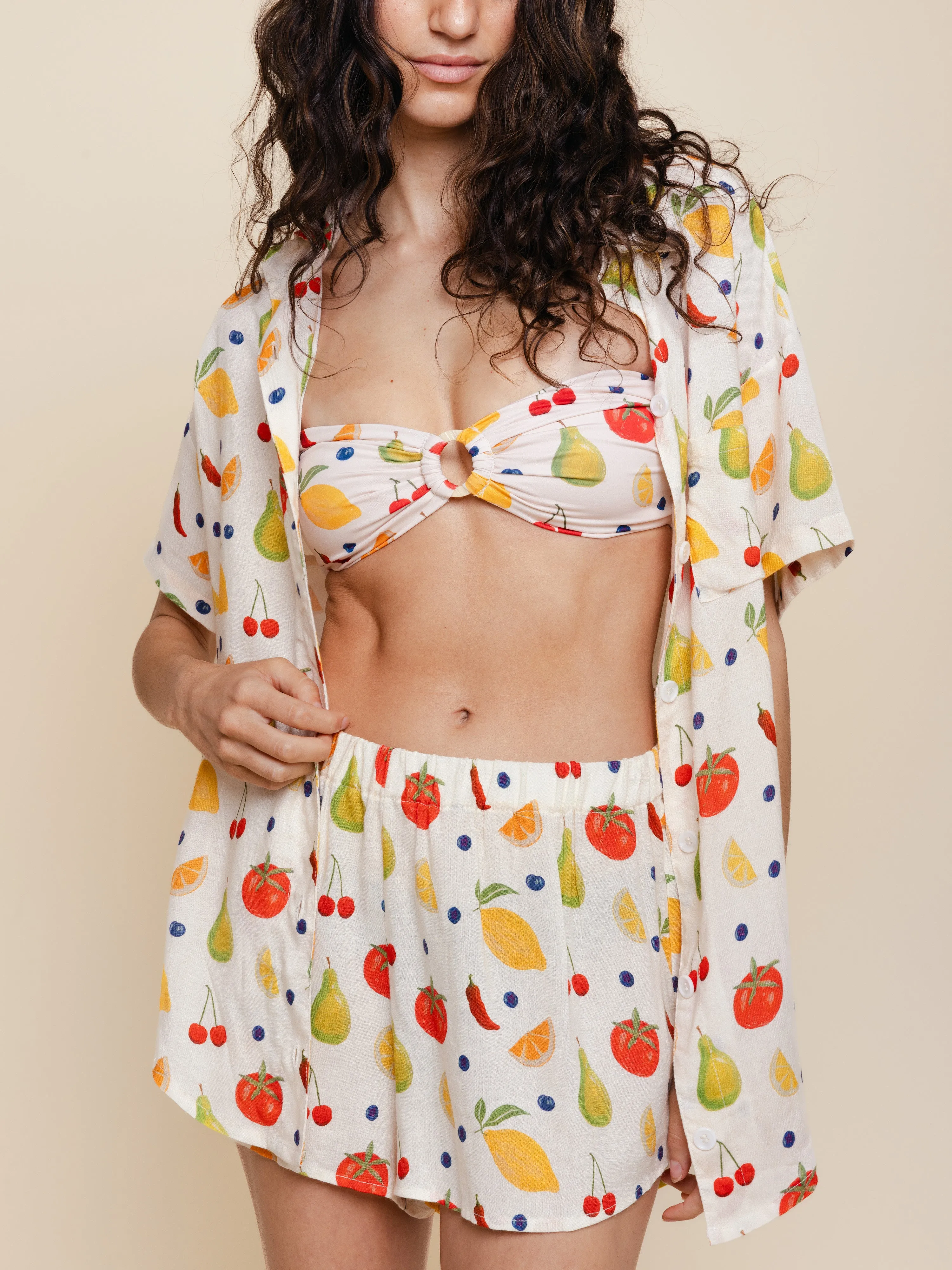 Linen Blend Cover Up Shorts in Paloma sold by Kitty & Vibe product image thumbnail 3