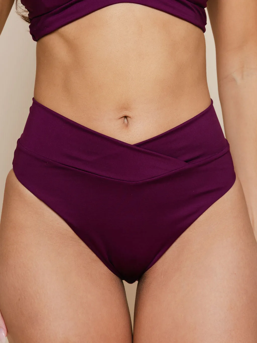 High Hip Crossover Bottoms in Sangria sold by Kitty & Vibe