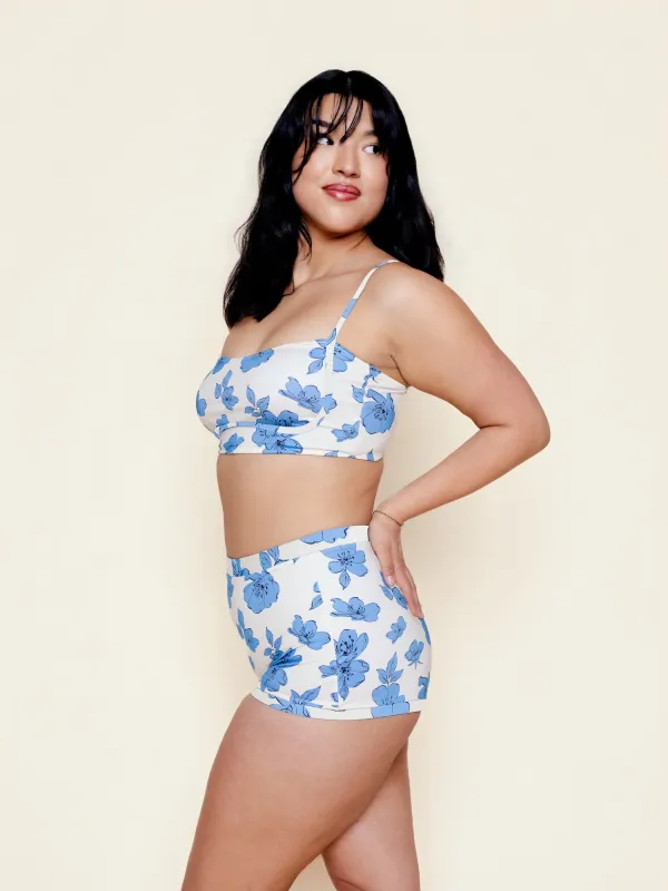Bandeau With Piping Top in Blue Floral made by Kitty & Vibe