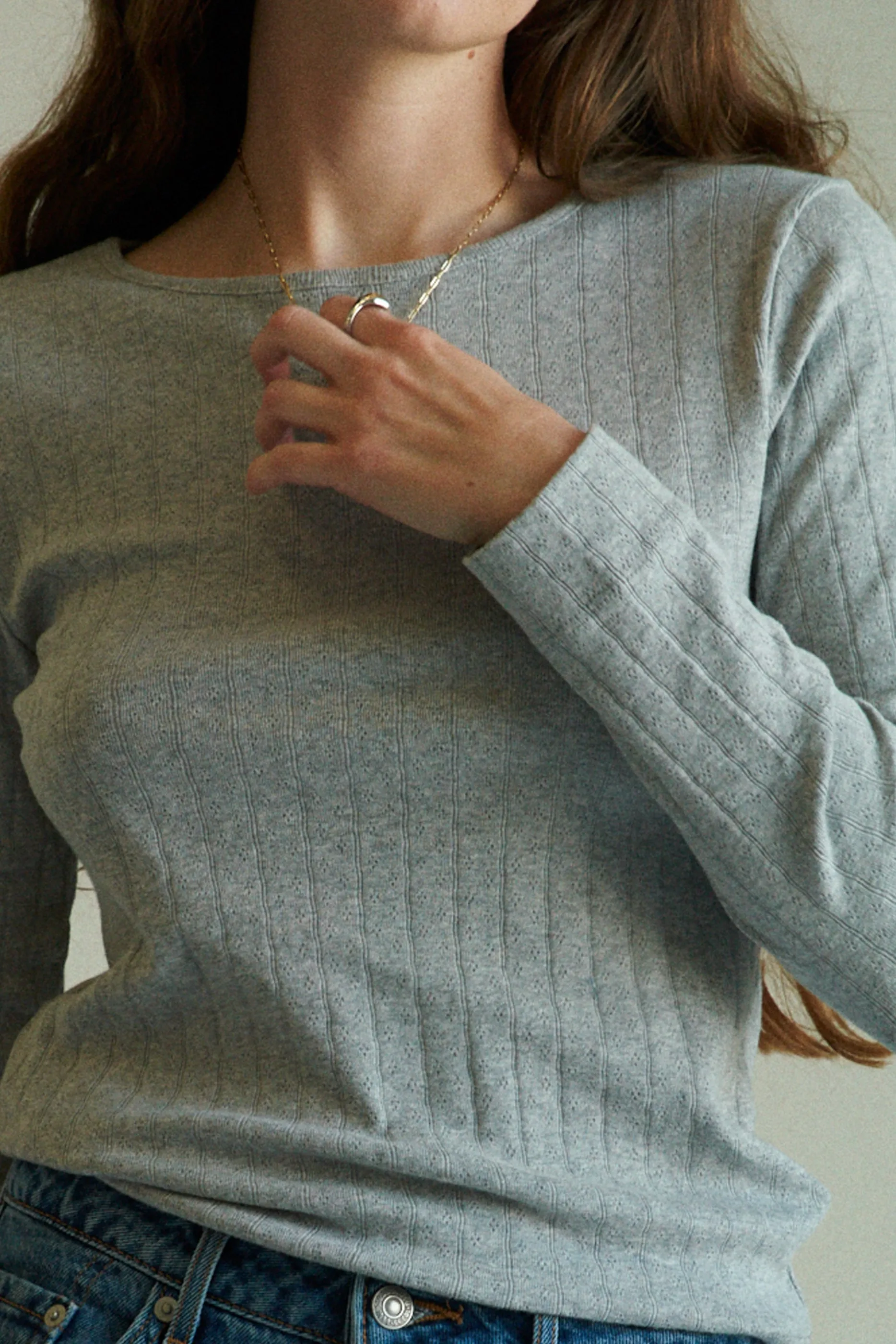 Heather Pointelle Long Sleeve sold by LA RELAXED product image thumbnail 2