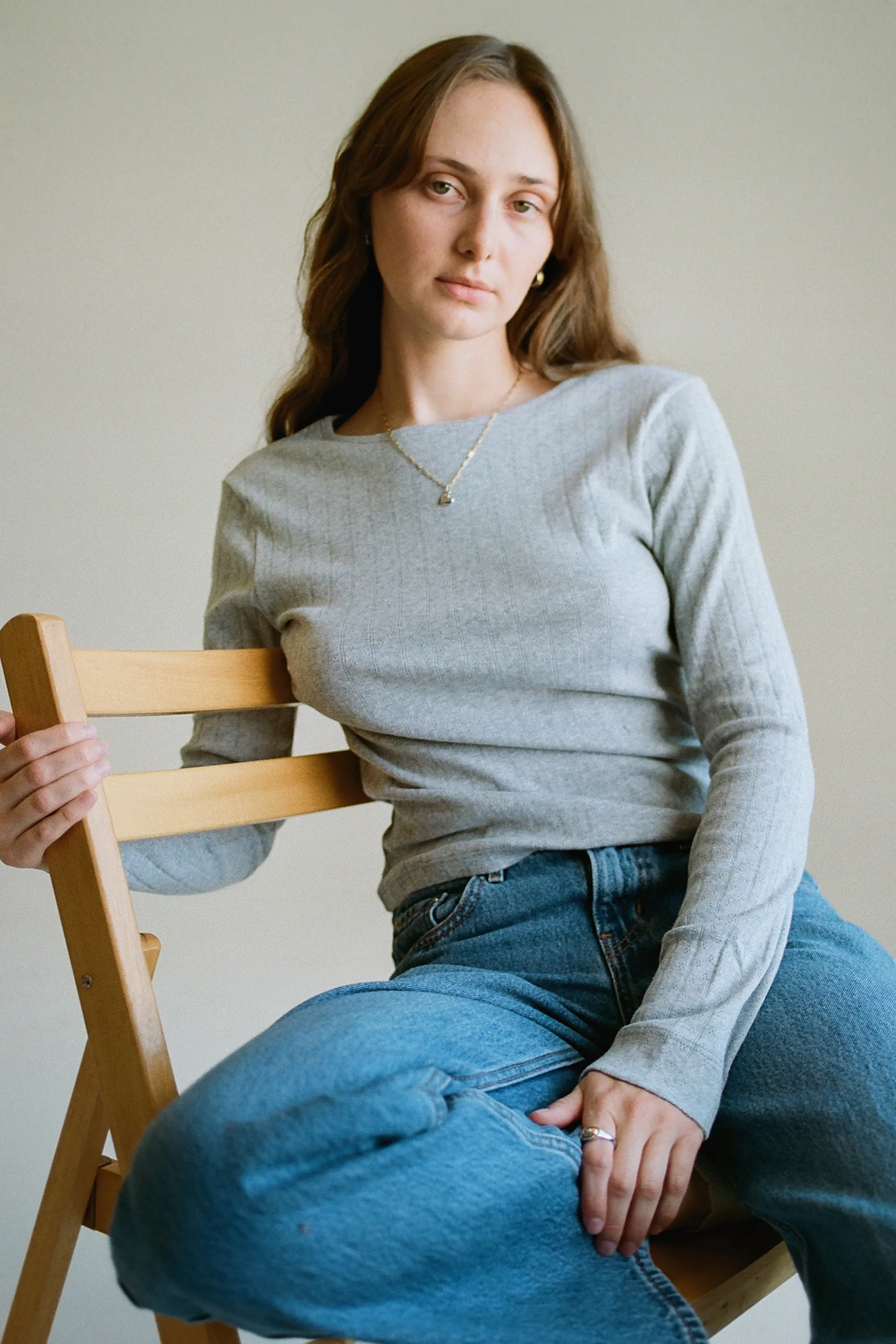 Heather Pointelle Long Sleeve sold by LA RELAXED