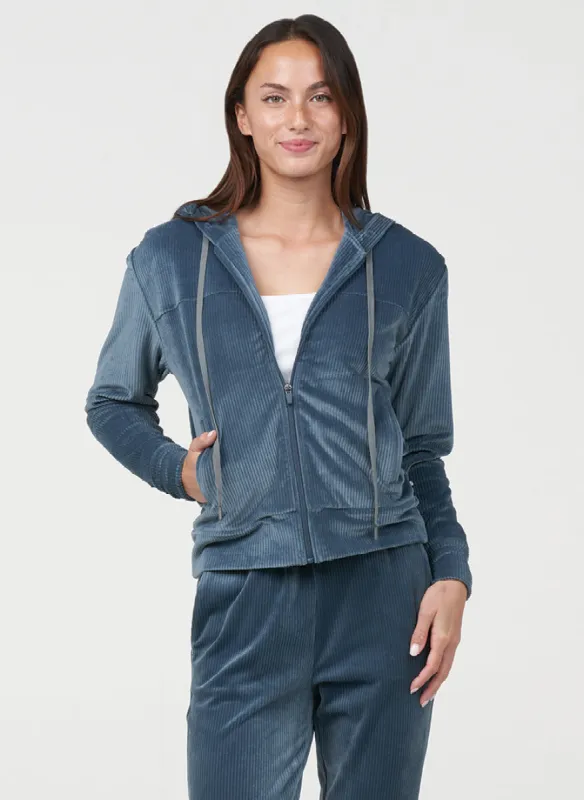 Rib Velour Zip Hoodie sold by Thrive Societe