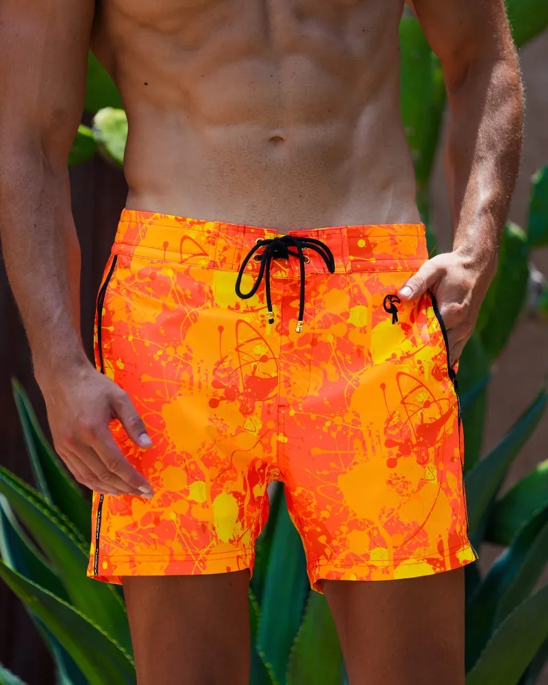 Splatter Swim Shorts Orange - 5" sold by Tucann