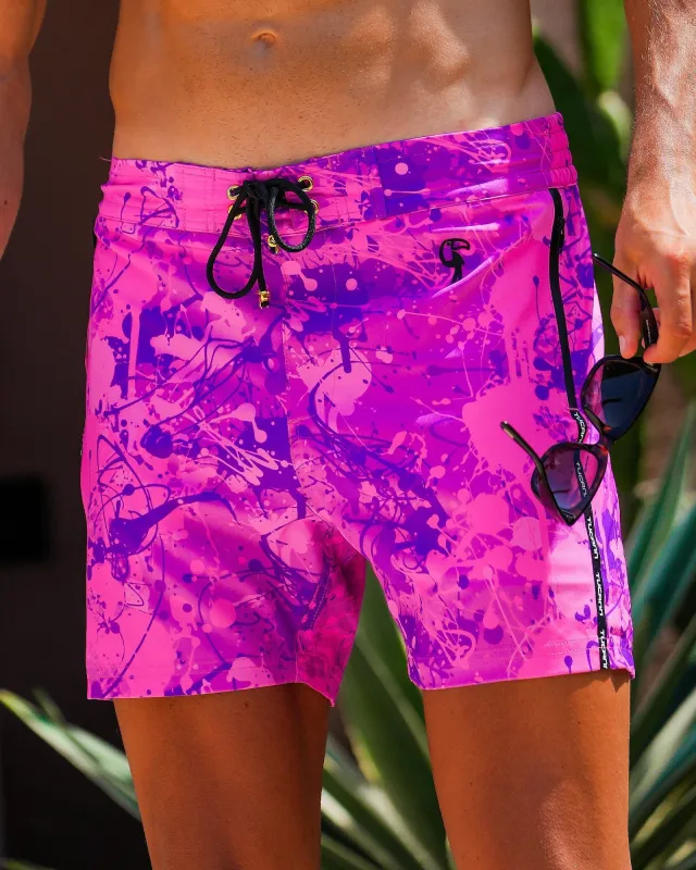 Splatter Swim Shorts Purple - 5" sold by Tucann