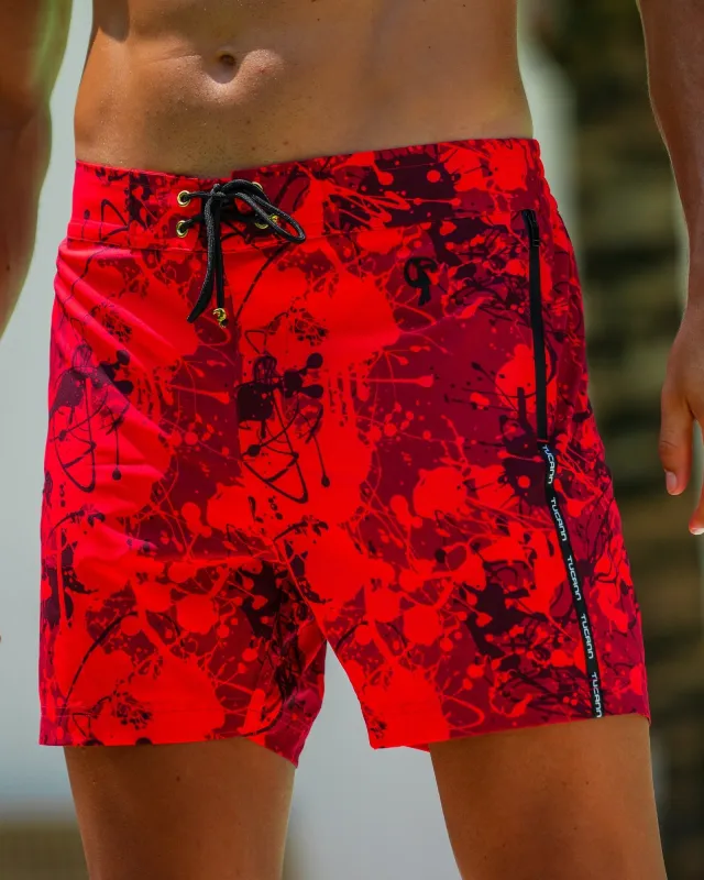 Splatter Swim Shorts Red - 5" sold by Tucann
