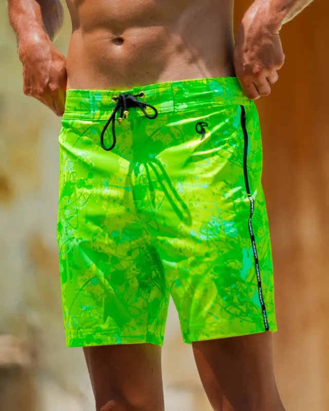 Splatter Swim Shorts Green - 7" sold by Tucann