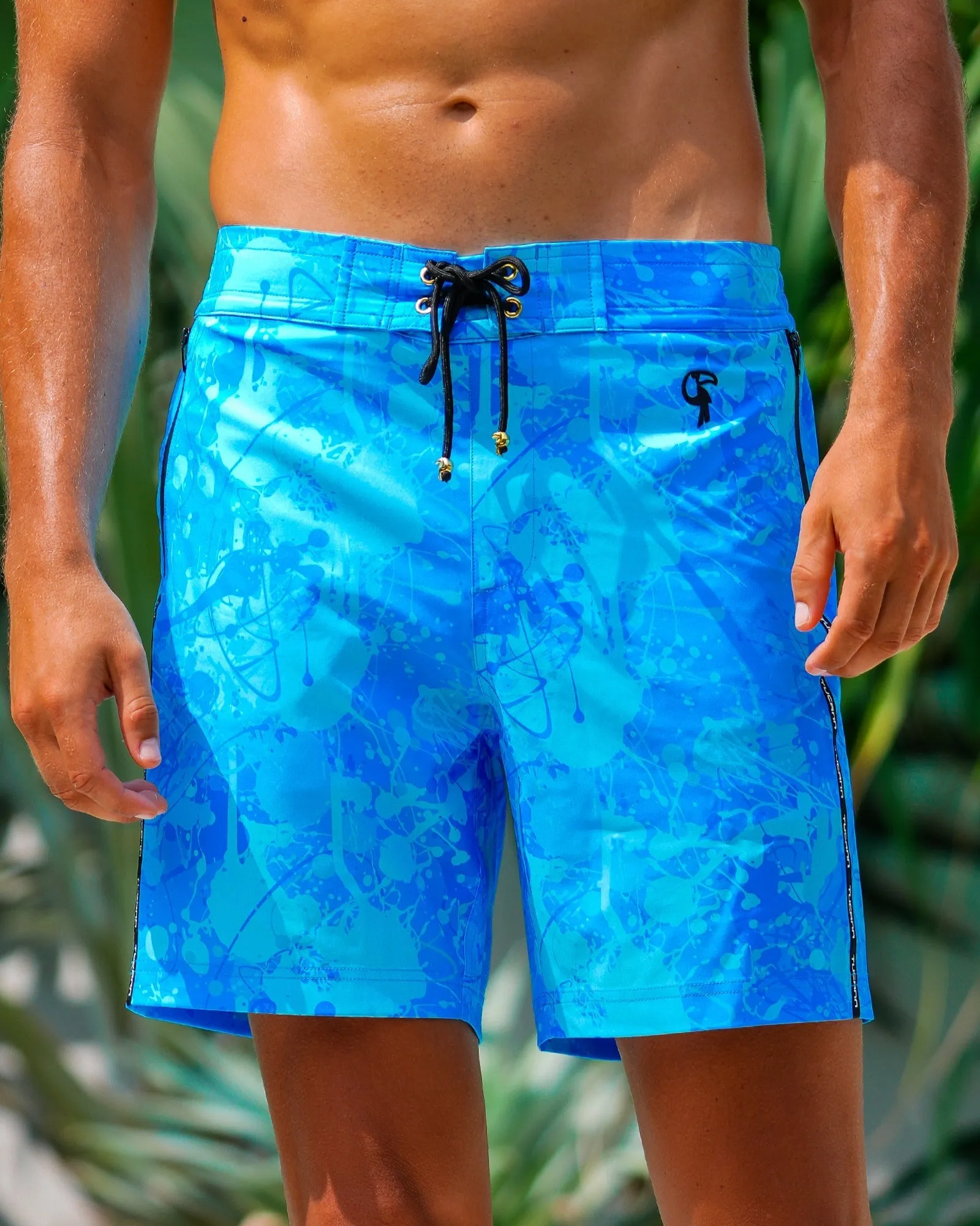 Splatter Swim Shorts Blue - 7" sold by Tucann