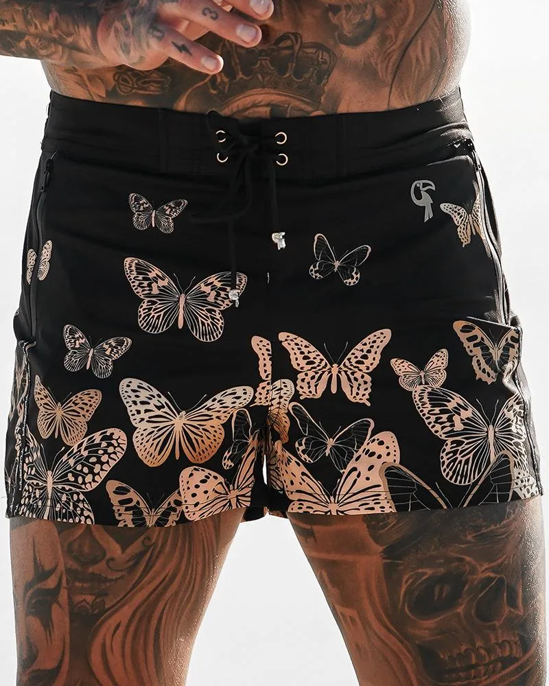 Golden Butterflies Swim Trunks - 3" sold by Tucann