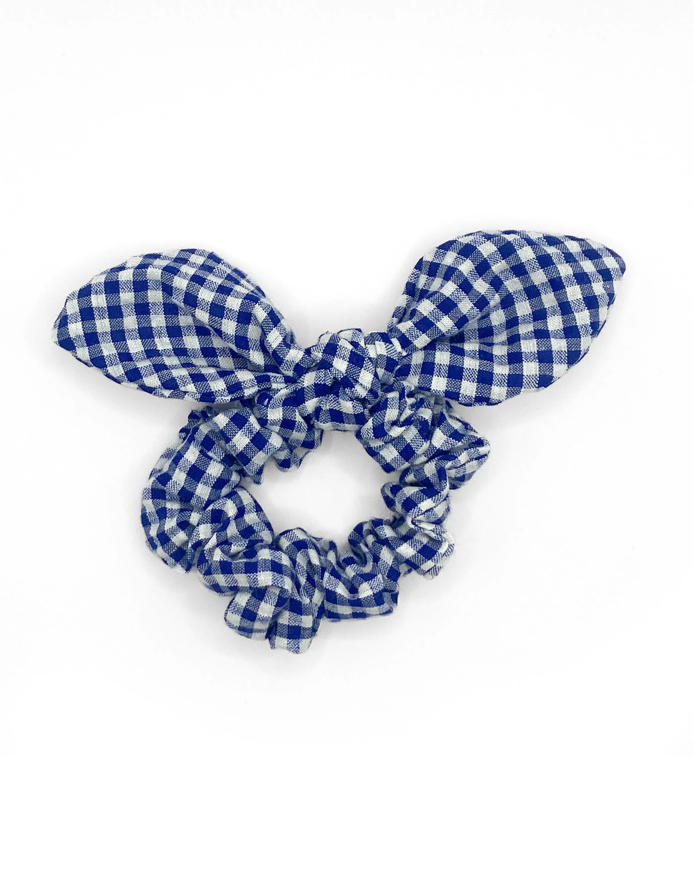 The Tay Bow Scrunchy - Navy Gingham sold by Duffield Lane