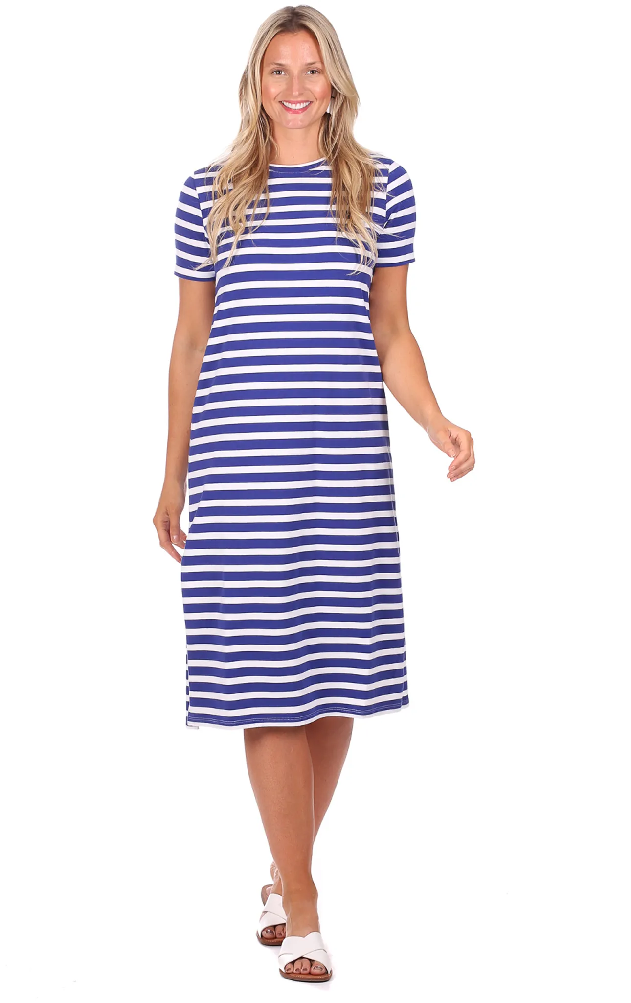 Kristen Dress in Bright Blue Stripe sold by Duffield Lane