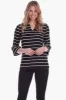 Rose Ruffle Sleeve Top in Black with Ivory Stripes sold by Duffield Lane