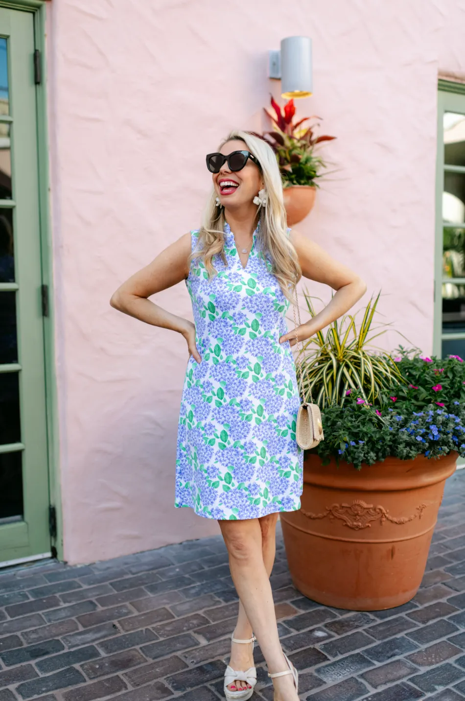 The Poppy Dress in Hydrangea Bloom sold by Duffield Lane