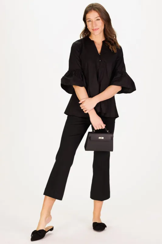 Melody Top in Black Stretch Cotton Poplin sold by Duffield Lane