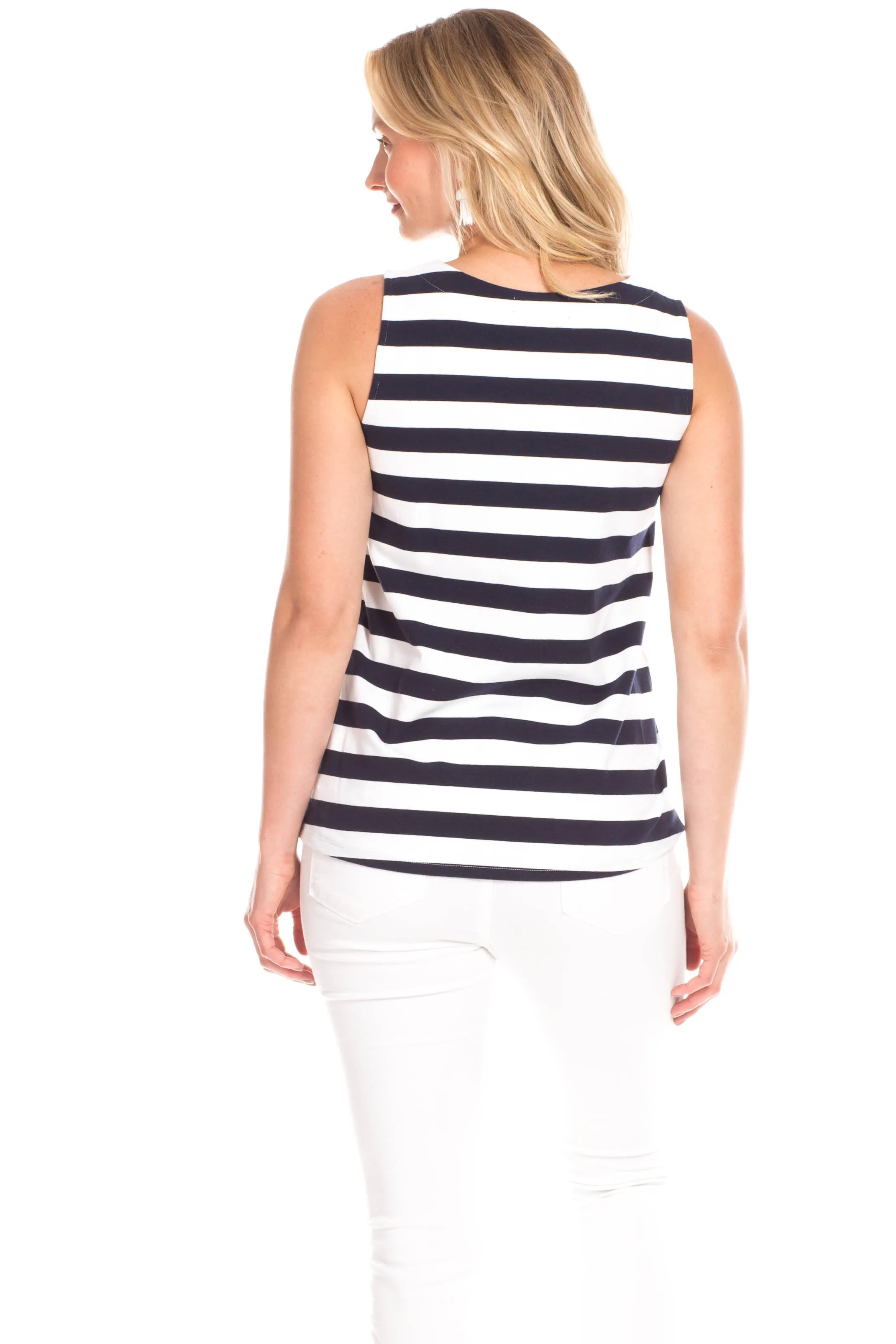 Serena Scallop Tank in Navy and White Stripes sold by Duffield Lane product image thumbnail 2