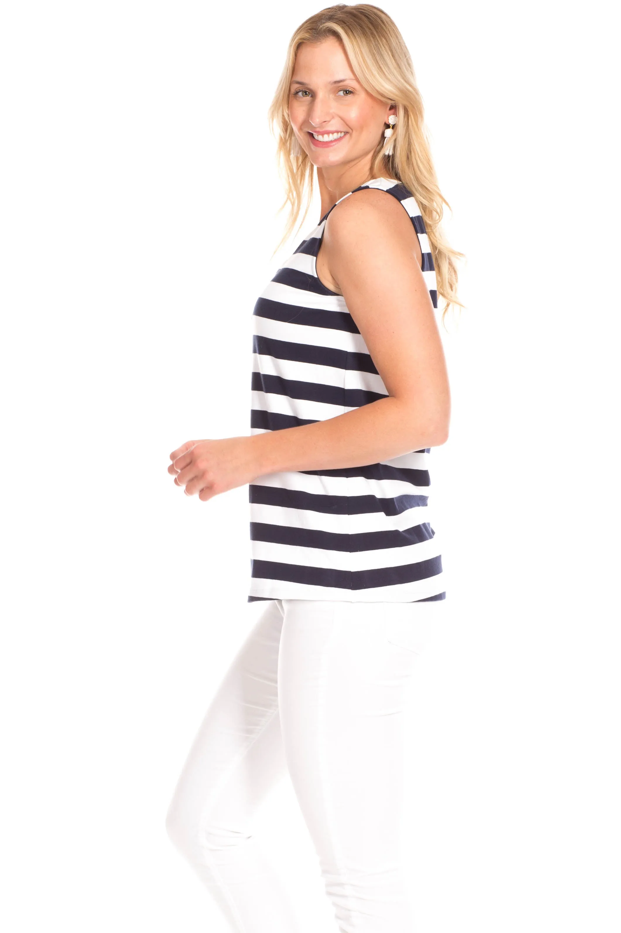 Serena Scallop Tank in Navy and White Stripes sold by Duffield Lane product image thumbnail 3