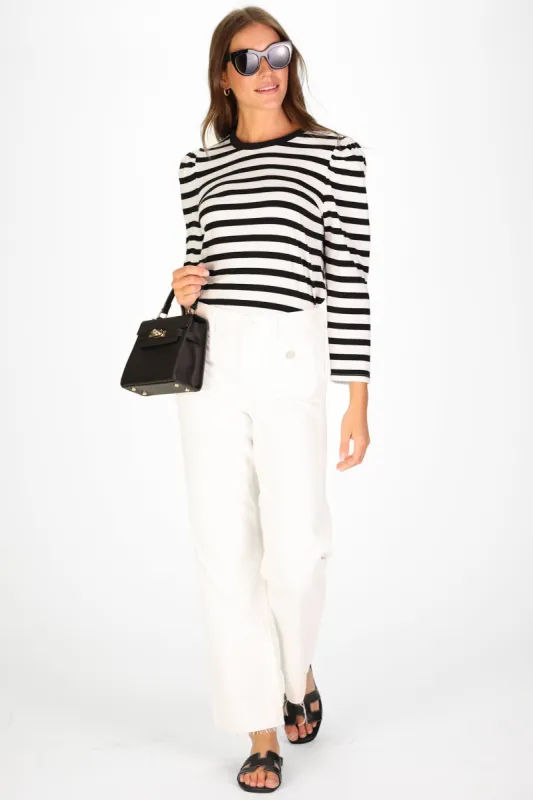 Lynn Top in Black and White Stripe sold by Duffield Lane