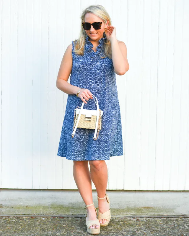 The Somerset Dress in Blue Scales Print sold by Duffield Lane