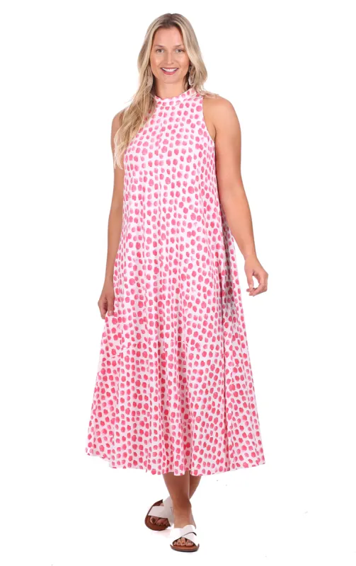 Lennox Midi Dress in Pink Watercolor Dot sold by Duffield Lane