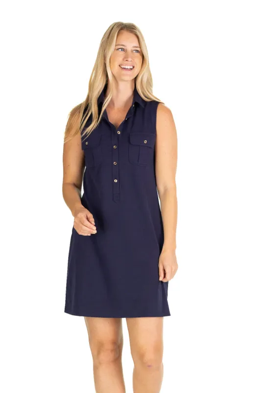 The Active Pique Opal Dress in Navy sold by Duffield Lane