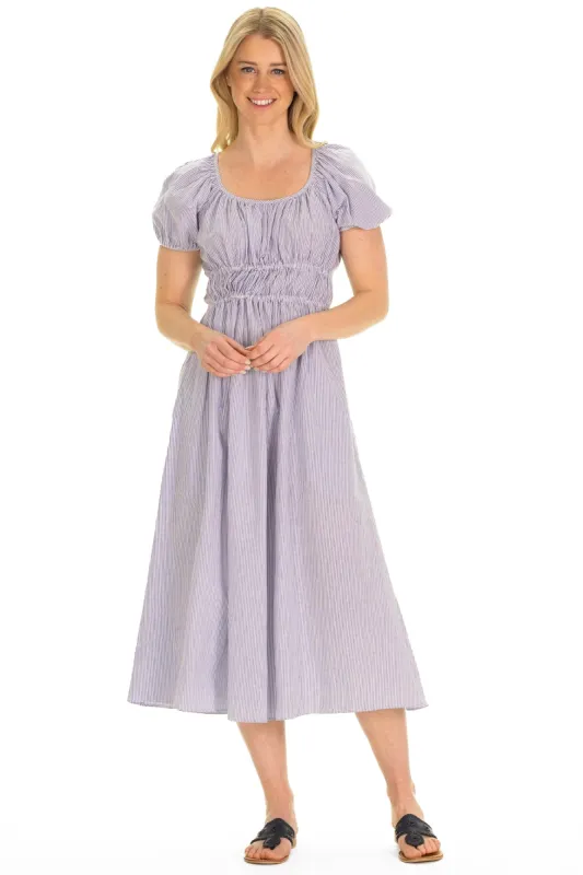 The Emmie Dress in Blue Seersucker sold by Duffield Lane