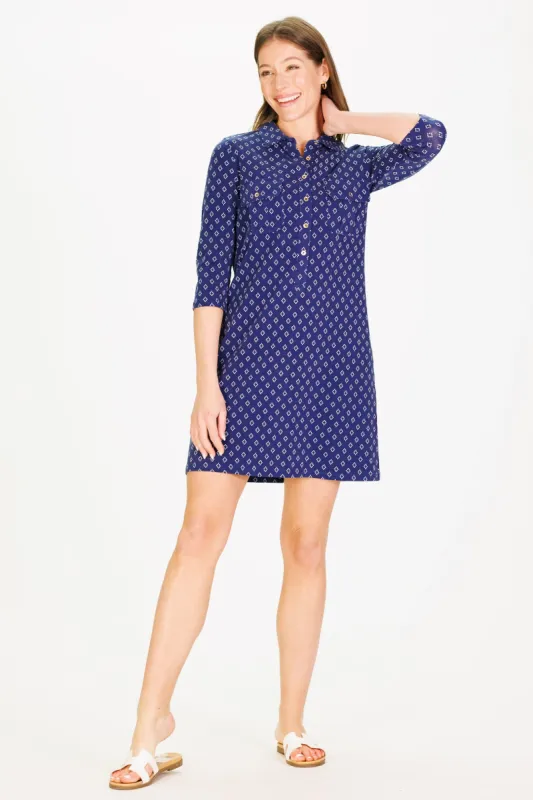 Coco Dress in Navy Diamond sold by Duffield Lane