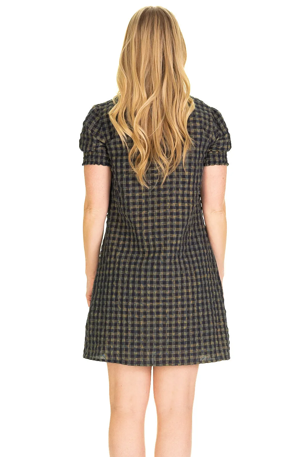 The Daniella Puff Sleeve Dress in Navy Plaid sold by Duffield Lane product image thumbnail 3