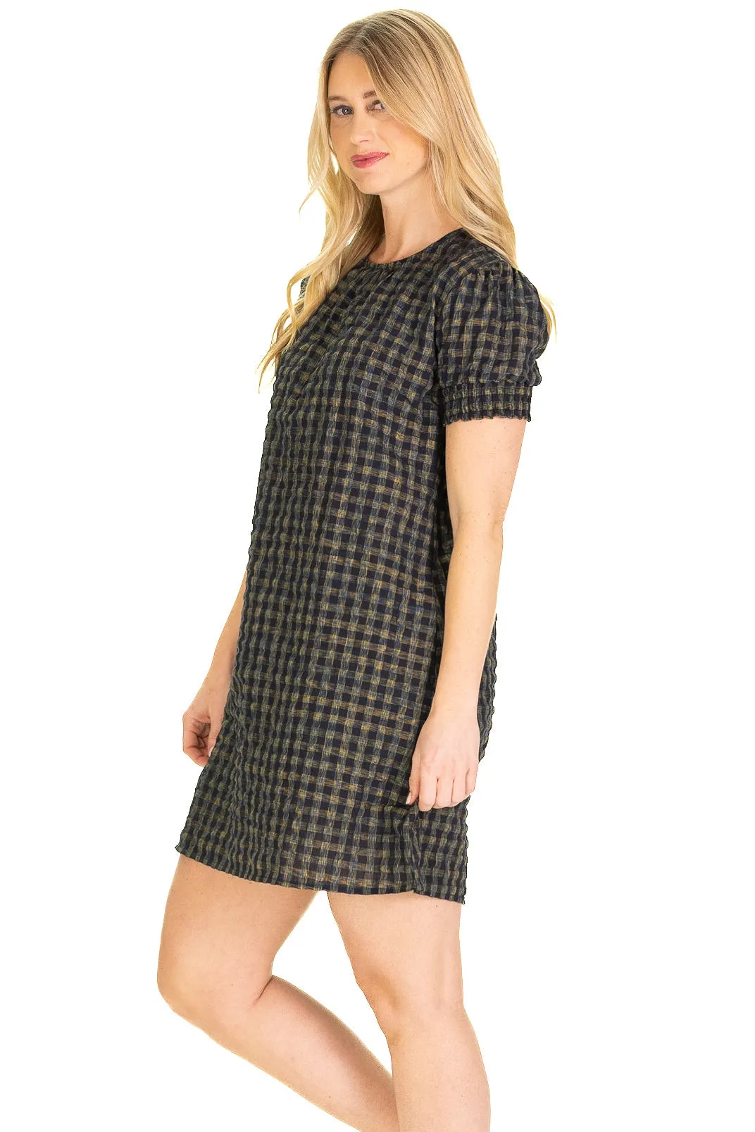 The Daniella Puff Sleeve Dress in Navy Plaid sold by Duffield Lane product image thumbnail 2