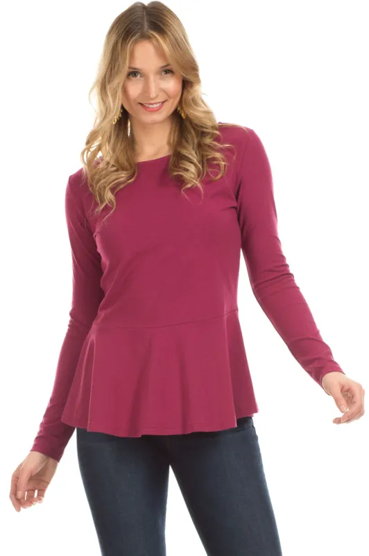 Portage Peplum Top in Merlot sold by Duffield Lane