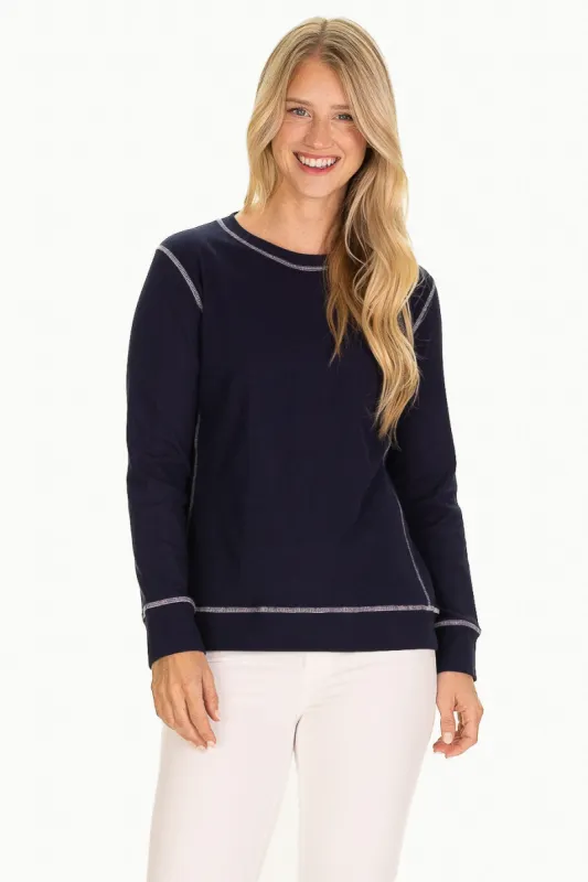 The Hollis Crewneck in SuperSoft Navy sold by Duffield Lane