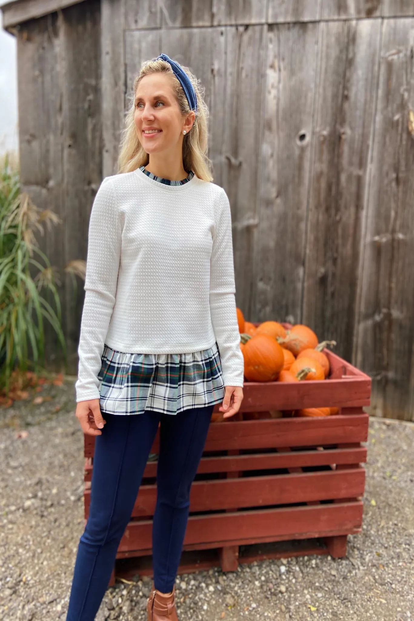 Nina Top in White Star with Plaid sold by Duffield Lane product image thumbnail 5