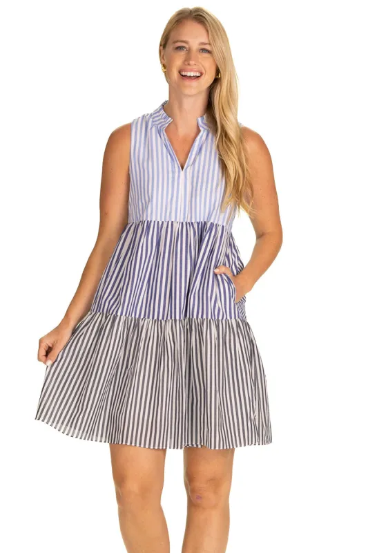 The Annika Dress in Blue Ombre Stripe sold by Duffield Lane