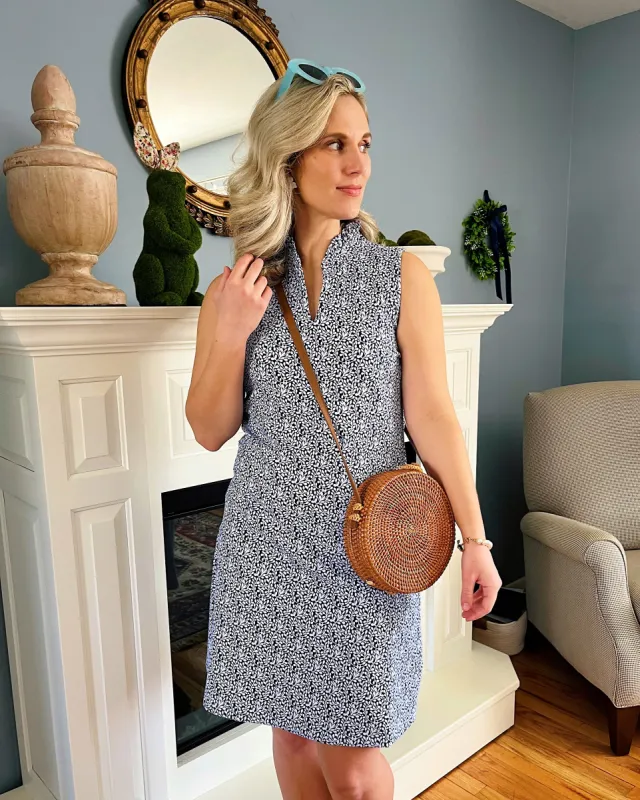 The Poppy Dress in Navy Floret sold by Duffield Lane