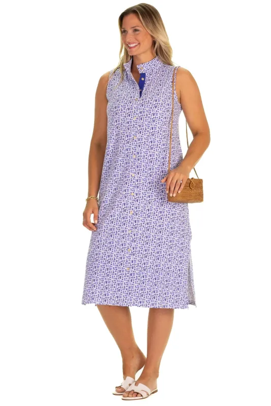 The Midi Kerry Dress in Blue Basketweave sold by Duffield Lane