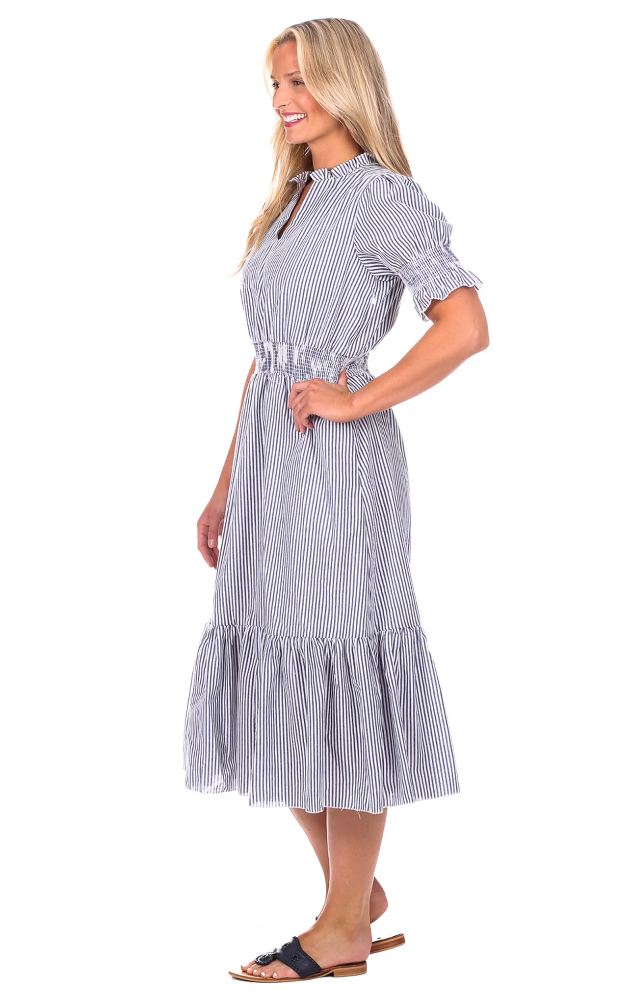 Cameron Midi in Navy Seersucker sold by Duffield Lane product image thumbnail 3