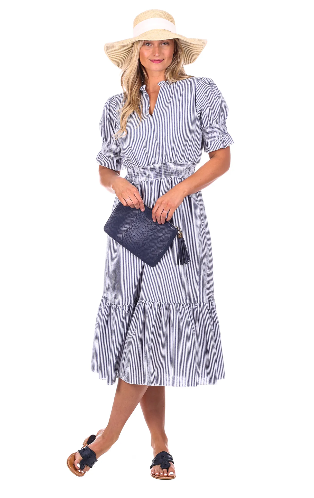 Cameron Midi in Navy Seersucker sold by Duffield Lane product image thumbnail 4