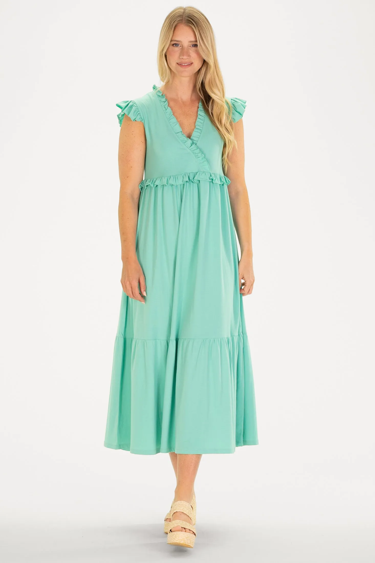 Kimberly Dress in Aqua Mist sold by Duffield Lane