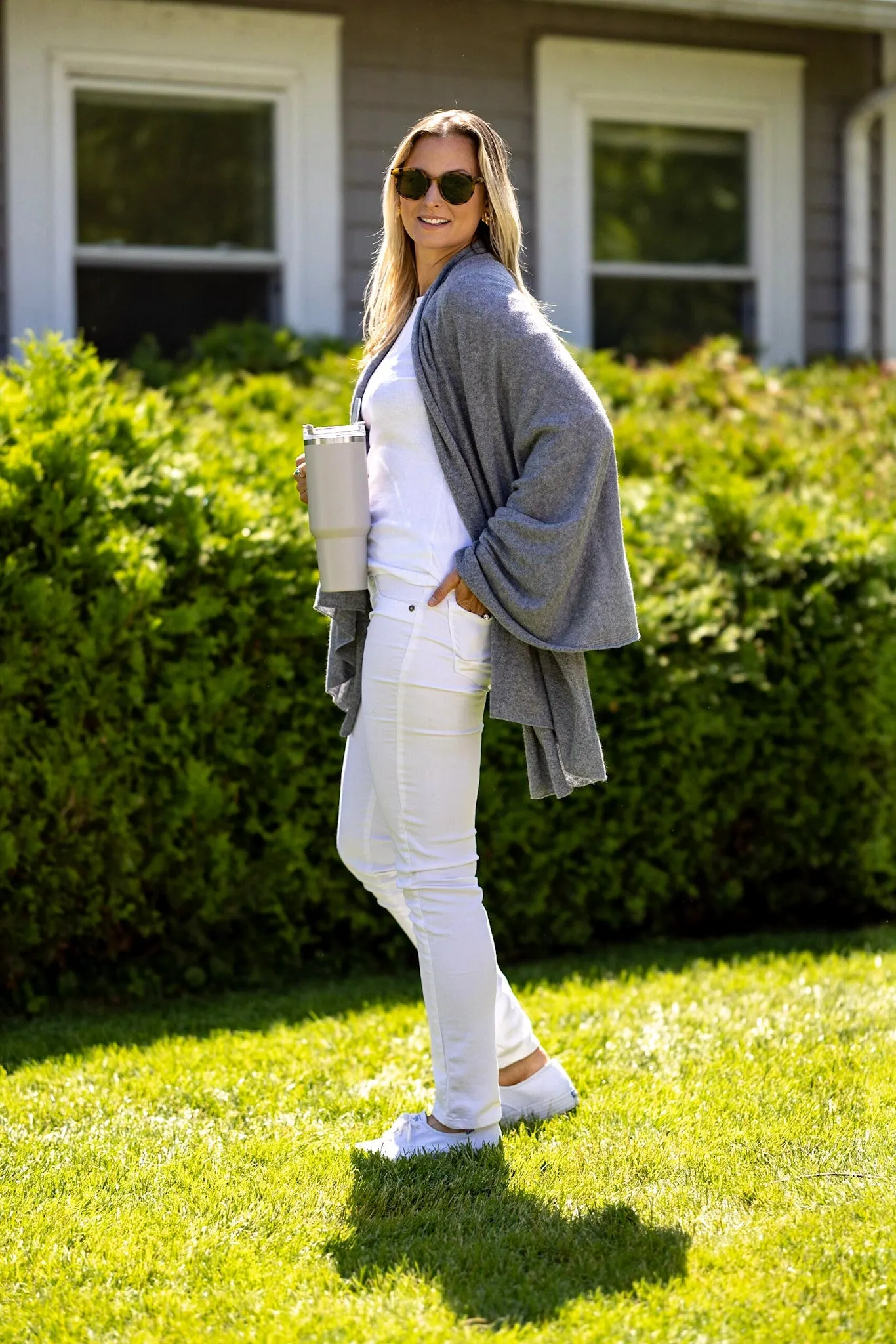 Ryan Cashmere Wrap Blanket in Grey sold by Duffield Lane