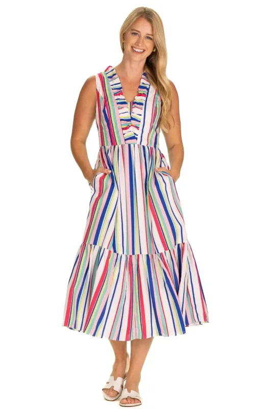 The Delphine Dress in Boardwalk Stripe sold by Duffield Lane