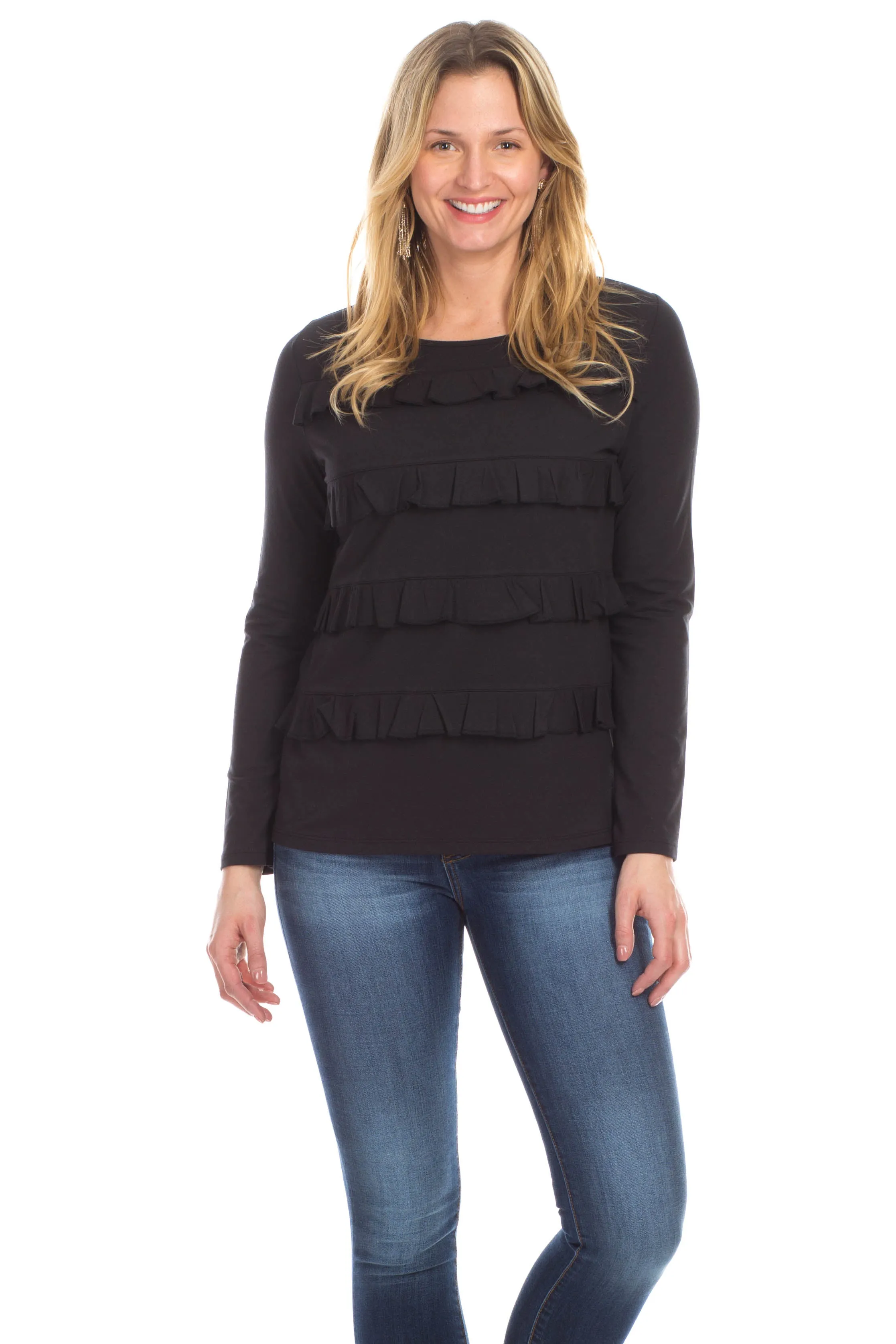 Rosemont Ruffle in Black sold by Duffield Lane