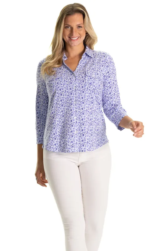 The Birdie Top in Blue Basketweave made by Duffield Lane
