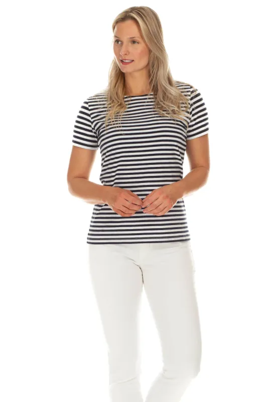 Sandy Tee in Navy Stripe sold by Duffield Lane