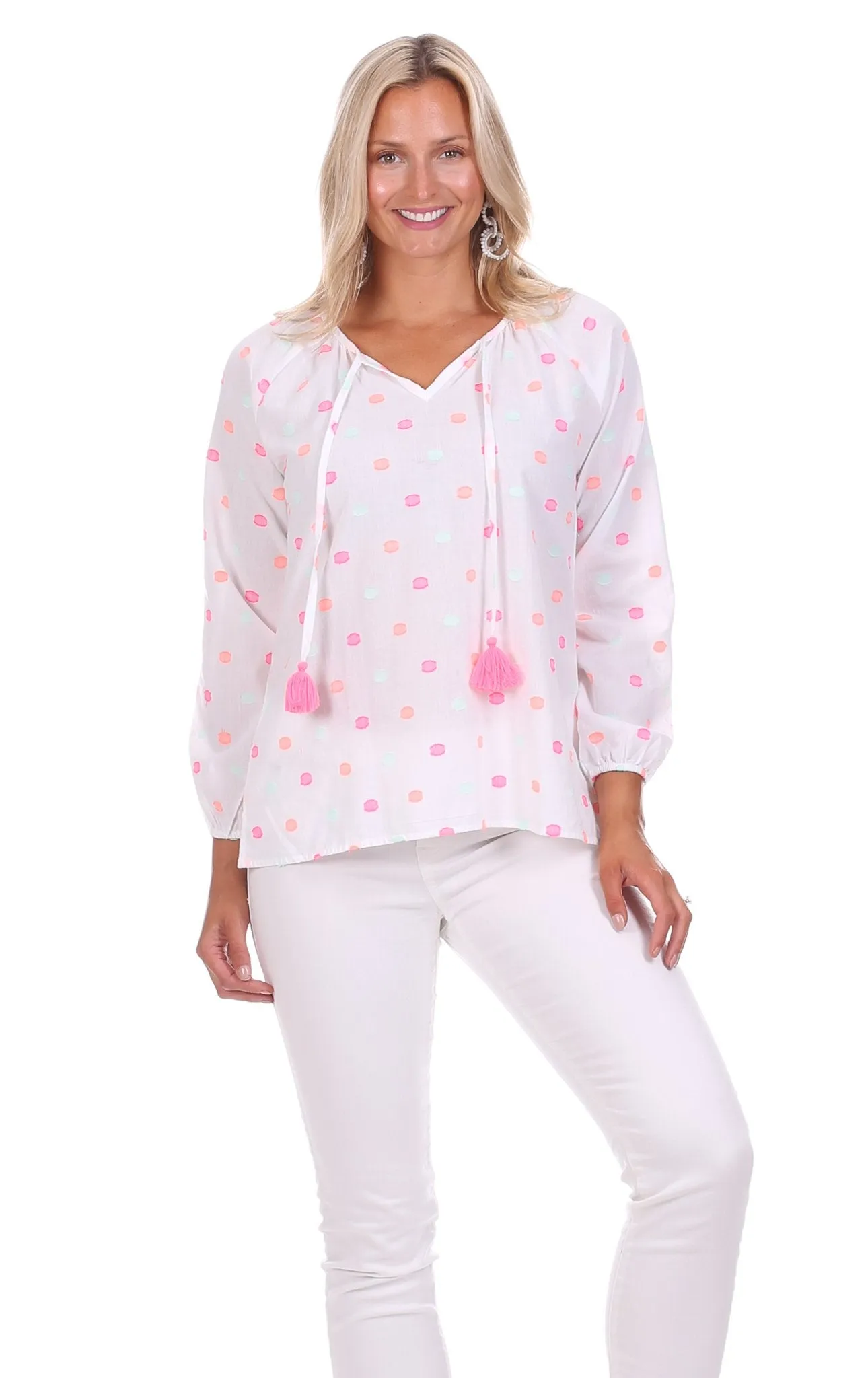 Useppa Tunic in Bright Polka Dot sold by Duffield Lane