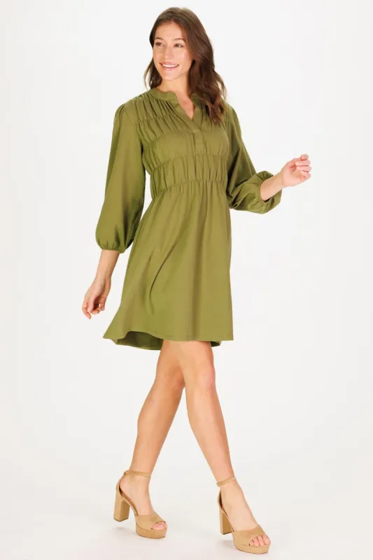 Hyacinth Dress in Moss Green sold by Duffield Lane